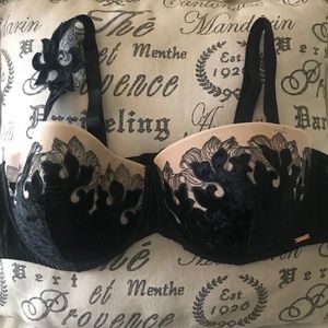 FigLeaves Asos Curve black velvet & tan mesh convertible Strapless Bra 48D nwot